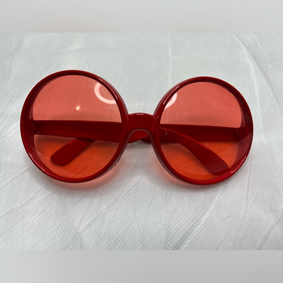 Round Red Oversized Glasses with Red Tint - Picture 2 of 3